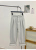 Women Casual Loose Pockets Woolen Suit Pants Autumn Winter High Waist Thicken Korean Ladies Solid Harem Trousers WP49