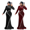 Spring Autumn Women Long Sleeve Velvet Solid Color Diamond Party Evening Long Maxi Dress Dashiki Africa Clothing