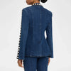 High Street Runway Designer Suit Set Women's Career Style Single Button Washed Denim Beaded Blazer Long Pants Suit