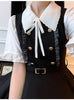 Japanese Kawaii Two Pieces Set Women Outfits Ruffled Patchwork Cute Bow Dress + Flare Sleeve Lolita Blouse Y2k Aesthetic JK Suit