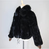 Lady 100% Natural Rex Rabbit Fur Coat Women Winter Thick Warm Real Rex Rabbit Fur Jacket With Quality Fox Fur Collar