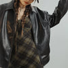 Women's Retro Black Leather Jacket Short Motorcycle Style Jackets with Metal Buttons Versatile Autumn and Spring Outerwear