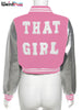 Fluffy Letter Short Jacket Varsity Women Hipster Leather Sleeve Patchwork Y2K Baseball Casual Wild Streetcoat Outwear
