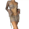 Women Sexy Dancing Dress Set Women's Beaded Knitted Sweater Three Piece Set Looking