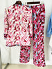 High Street Designer Runway Suit Set Women's 3/4 Sleeve Feather Printed Blazer Flare Pants Set 2pcs