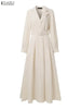 Women Autumn OL Work Dress Elegant Lapel Long Sleeve Office Dresses Solid Belted Robe Stylish A Line Party Vestidos