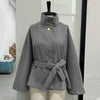 Autumn Elegant Coat Femme Lace Up Slim Woolen Coats Tops Street Casual Solid Turtleneck Jacket Women