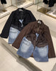 Autumn European and American Oversize Denim Patchwork Asymmetrical Long-sleeved Women's Jackets