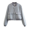 Women Solid Bomber Jackets Coat With Pockets V-Neck Single Breasted Long Sleeves Female Chic Lady Outfits