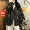 Autumn Office Lady Loose-fit Single Breasted Polka Dot Denim Jacket Notched Long-sleeved Oversize Tops