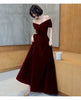 Spring Long Elegant Wine Red Soft Velvet Evening Party Wedding Dresses for Women Off Shoulder Maxi Dress