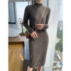 Autumn And Winter 100% Pure Wool Ladies Long Sweater Skirt Semi-High Collar Cashmere Dress Large Knit Bottoming Skirt