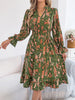 Elegant Floral Print Dresses for Women Autumn Winter Casual V Neck Flare Long Sleeve Ruffled A Line Dress