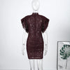 Sexy Lace See Through Party Dress Women Slim Fly Sleeve O-neck Evening Solid Dresses Female Patchwork Pleated Robe Lady