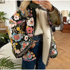 Vintage Floral Flower Printed Cotton Coat Women Fleece Thick Warm Long Sleeve Quilted Jacket Autumn Winter Women's Clothing