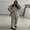 Drawstring Women's Winter Padded Jacket Pant Suits Hooded Full Sleeve Warm Jackets Pants Thicken Casual Lady Outfit