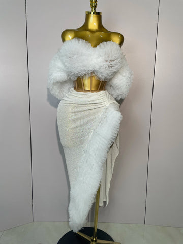 Women White Sequins Top Short Skirt Two Pieces Set Sexy Celebrate Evening Prom Birthday Dress Nightclub Stage Outfit