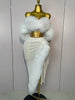 Women White Sequins Top Short Skirt Two Pieces Set Sexy Celebrate Evening Prom Birthday Dress Nightclub Stage Outfit