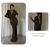 White Swinging Collar Long Dress For Women Ruched High Waist Long Sleeves Slim Elegant Evening Party Gowns