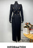 Women's Black Long Wool Coat Autumn Winter Tweed Jacket Lapel Double-Breasted Elegant Fitted Long Outerwear