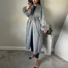 Lace-Up Long Overcoat Women's Coat Office Lady Elegant Woolen Furry Patchwork Long Sleeve Coats Loose Cardigan Jackets
