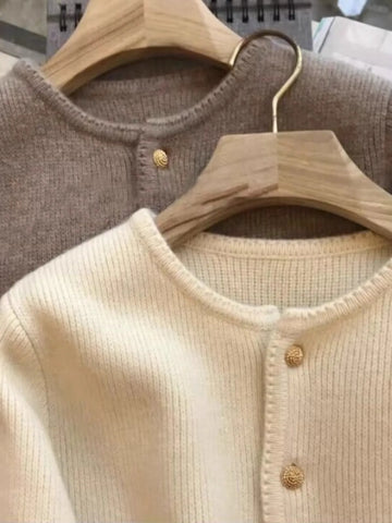 Crew neck 100 pure cashmere cardigan small fragrant coat women's spring and autumn loose wool knit sweater