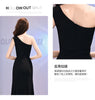 Host evening dress, light, niche one shoulder black long dress, fishtail, one shoulder dress, female