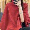 Women's 100% Wool Knitted Poncho Shawl Cloak Bat Sleeve High Collar Irregular Loose Warm Soft Pullovers Autumn Winter Outerwear