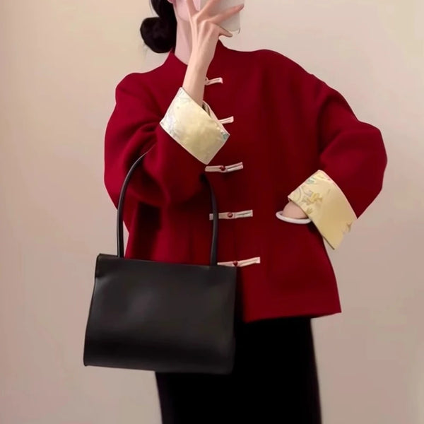 Autumn Winter Woolen Coat Women Loose Long Sleeve Woolen Jackets Female Vintage Chinese Style Wool Coats Warm Overcoats