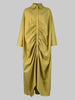Women's Pleated Black Dresses Long Sleeves Buttoned Solid Color Casual Oversize Lapel Shirts Dress