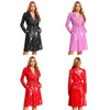 Adults Womens Glossy Open Front Long Jackets with Belt Long Trench Coat Blazer Lapel PU Leather Overcoat Streetwear Clubwear