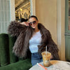 Brown Fluffy Faux Fur Jacket Women Lapel Long Sleeve Loose Warm Coat Winter Lady High Street Outerwear