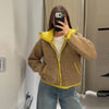 Casual Women's Knit Contrast Fleece Coats Stand Collar Zipper Pockets Full Sleeve Jackets Spring Lady Warm Outwear