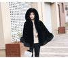 Black Fur Coat Women's Winter Shawl Cape Style Short Imitation Fox Fur Thick Hooded Windbreaker Female Warm Faux Fur Cloak