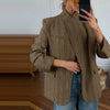 Chic Plaid Women's Blazer Jacket Stand Collar Full Sleeve Single Button Female Coats Spring Casual Commute Lady Outwear