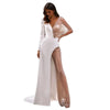 Corset Floor Length Dress Women Sexy Mesh Splicing V Neck Irregular Cocktail Party Dress Elegant Long Sleeve High Waist