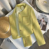 Tweed Short Jacket Women's Woolen Coat Spring Autumn O-neck Single-breasted Yellow Outerwear Streetwear Casual Tops
