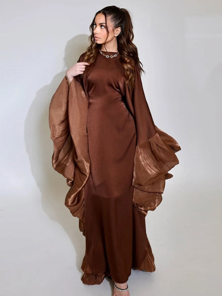 Eid Muslim Abaya Women Dress Satin Bat Sleeve Vestidos Largos Party Dresses Arab Long Robe Morocco Dubai Kaftan Silky Jalabiya