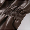 Solid PU Leather Jacket Women Turn-down Collar Zipper Front Puffy Sleeves Stylish Coat Spring Casual Lady Outerwear