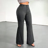 Women's Striped Trousers High Waist Flare Pants For Office Daily Wear All Season Slim Fit Bell-Bottom Formal Long Bottoms