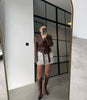 Burgundy PU Jacket Women Autumn Slim Lace Up Blazer Top Fall Casual Leather Jackets Coat Femme