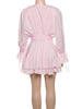Women's Mini Dress Solid Stacked Ruffle Bandage Full Sleeve O-neck Appliques Ribbons Belt Bodycon Mujer Streetwear