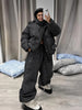 Print Hooded Puffer Coat Set Women Quilted High Neck Full Sleeve Zip Pockets Jacket Wide Leg Pants Winter Warm Sets