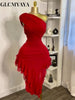 Women One Shoulder Stacked Ruched Ruffles Asymmetrical Bodycon Midi Dress Parties Vacation Street Dresses Vestidos