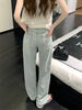 Women Blue Baggy Plaid Jeans Vintage Y2k Cowboy Pants Harajuku Aesthetic Denim Trousers Trashy Japanese 2000s Style Clothes