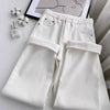 High Waist White Fleece Lined Straight Leg Jeans for Woman Y2k Pants Winter Loose Fit Wide Leg Trousers with Flowy Hem