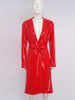 Women Wet Look PU Leather Long Trench Coat Blazer Lapel Open Front Long Sleeve Jacket Overcoat with Belt Streetwear Clubwear