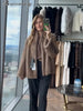 Women Brown Faux Fur Open Front Cardigan Coat Long Sleeve Collarless Loose Plush Outerwear Lady Elegant Winter Warm Furry Jacket