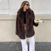 Faux Fur Lapel Coat Women's Elegant Solid Loose Lace-Up Leisure Jacket Winter Female Keep Warm Fur Coat