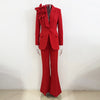 High Street Designer Runway Suit Set Women's Three Dimensional Flower Suit Jacket Trousers Pants Suit 2pcs